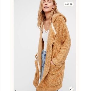 Free people Warm Wishes Hooded Teddy Snap Button Cardigan Sweater